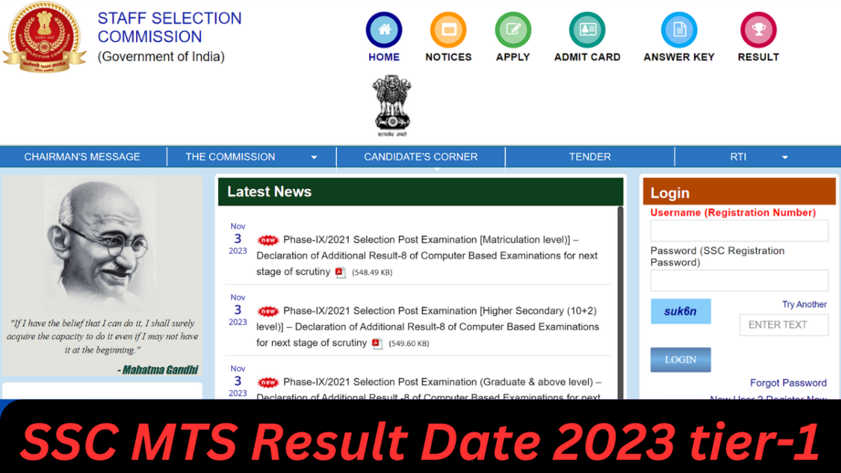 SSC MTS Result Date 2023 tier-1